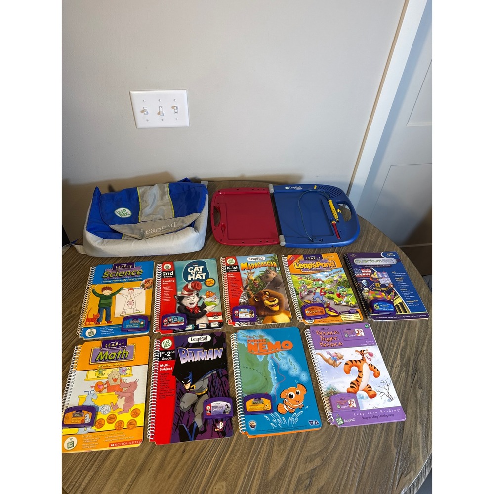 LeapFrog LeapPad Learning System Kids Red 9 Books  & Cartridges Backpack‎ Bundle